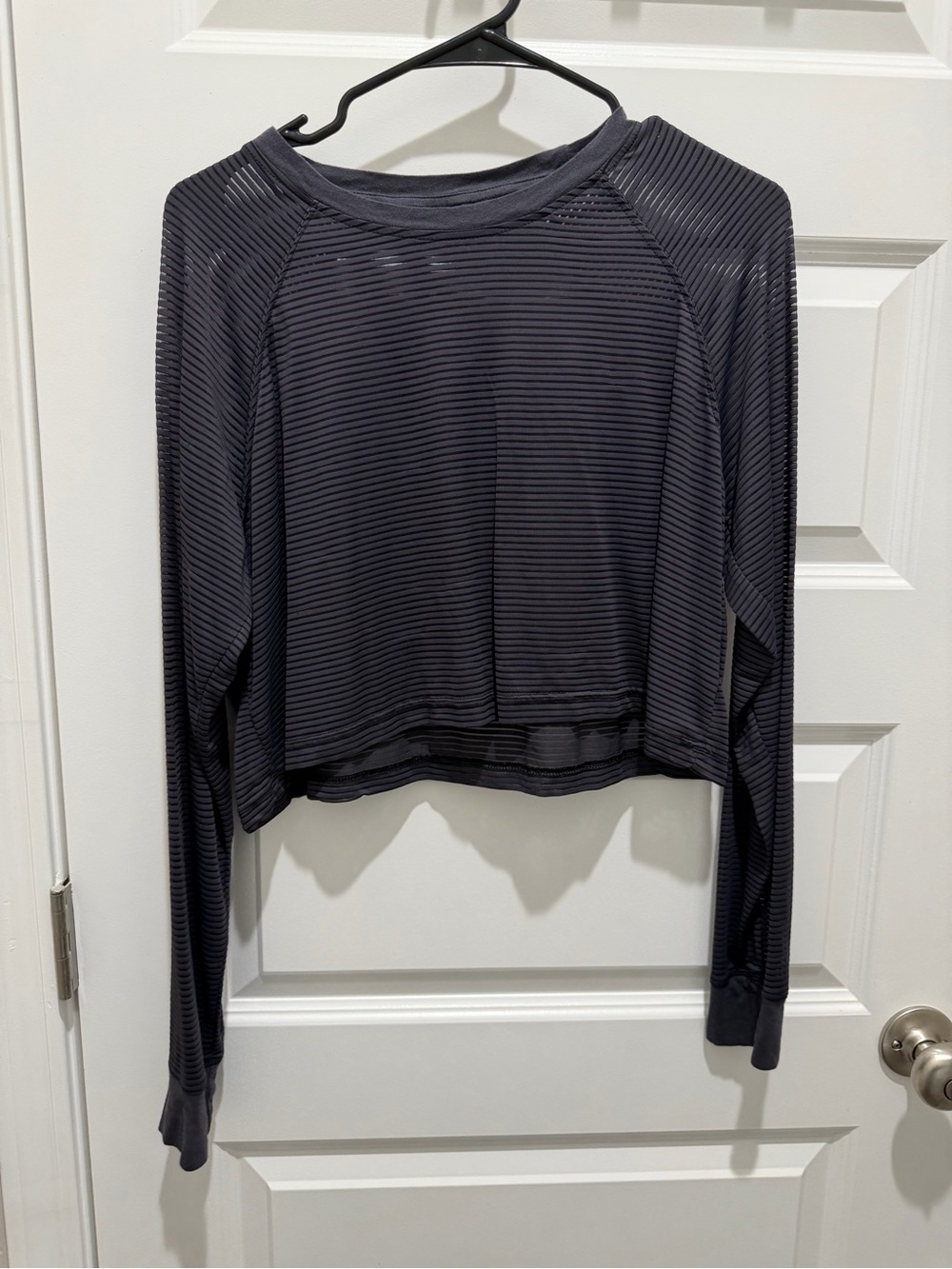 Mono B Striped Long-Sleeve Cropped Top - Charcoal